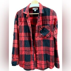 Old Navy Boyfriend Plaid Shirt - Red and Black